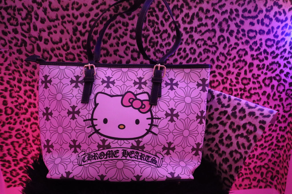 Pink Kitty-Inspired Floral Tote Bag