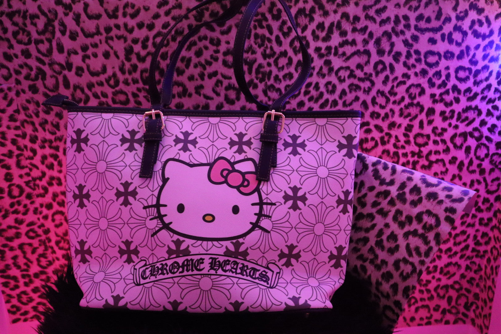 Pink Kitty-Inspired Floral Tote Bag