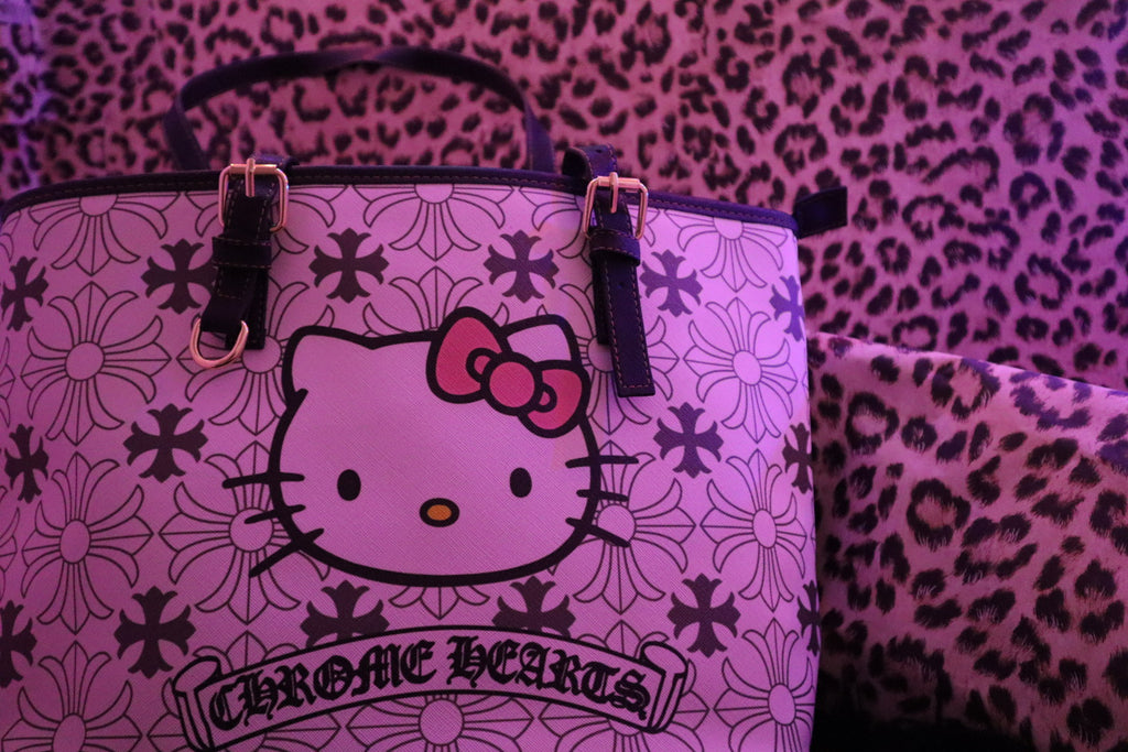 Pink Kitty-Inspired Floral Tote Bag