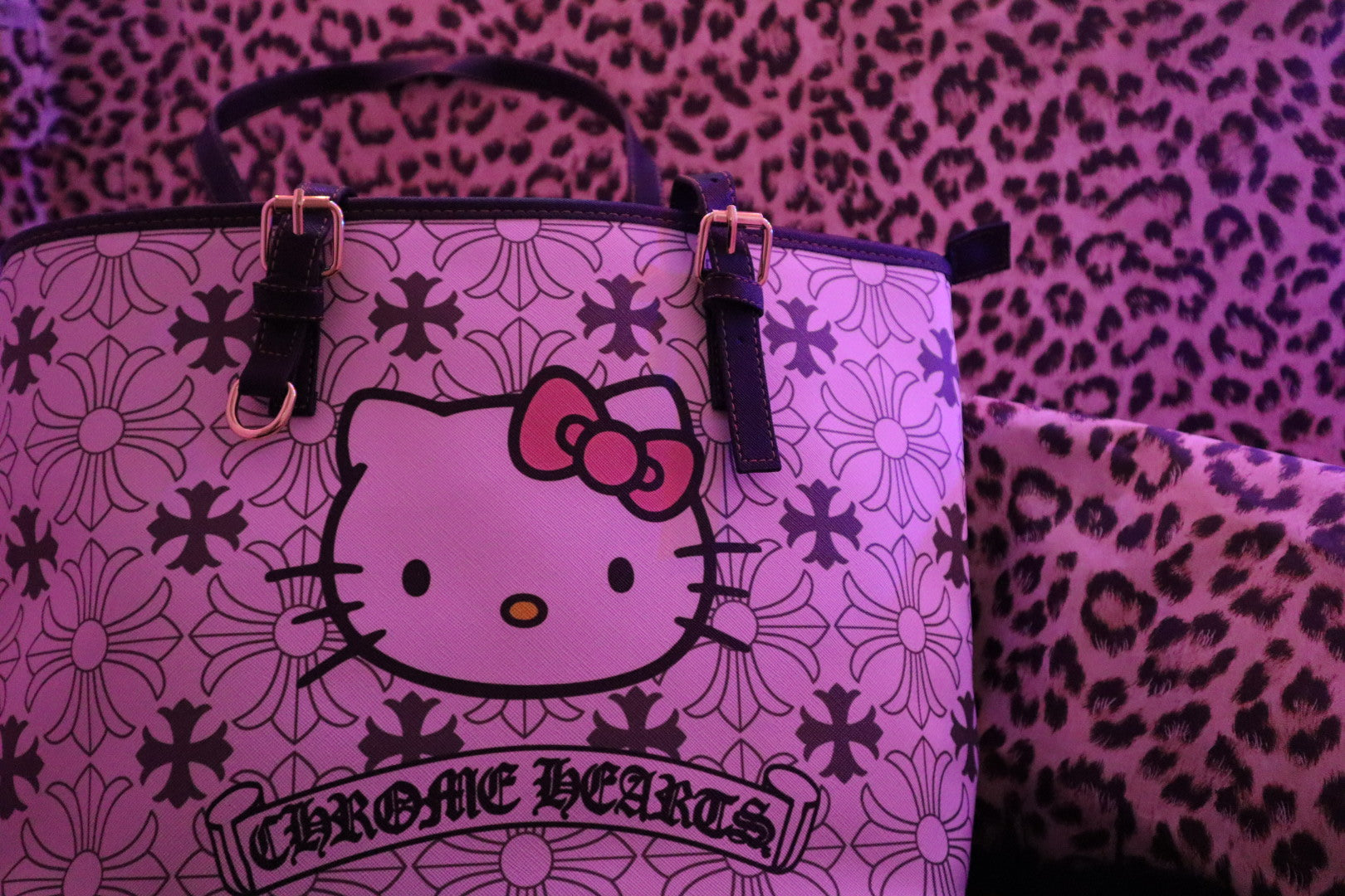 Pink Kitty-Inspired Floral Tote Bag