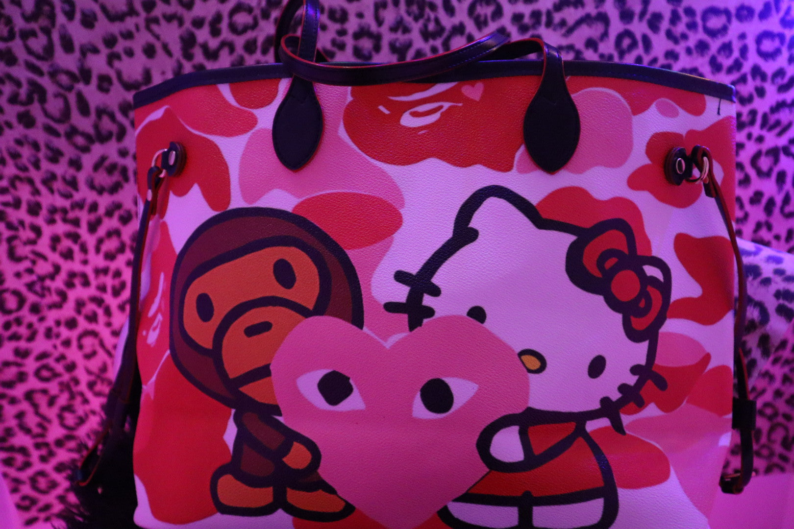 Pink Camo Kitty-Inspired Oversized Tote Bag