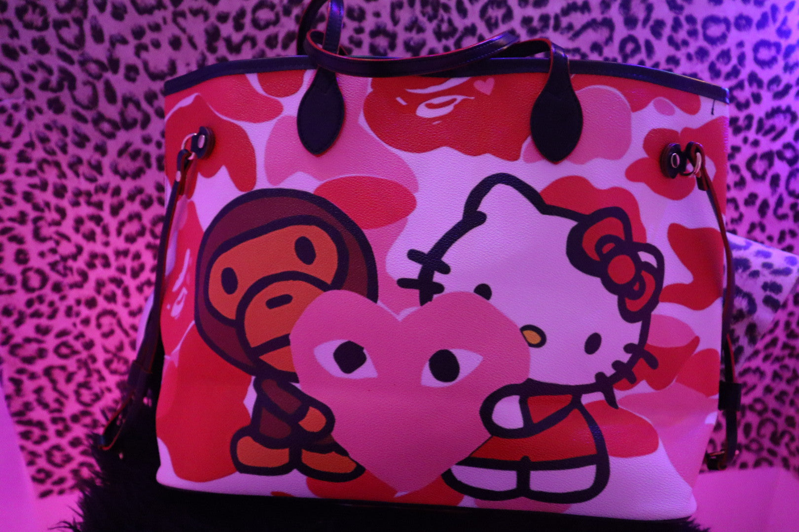 Pink Camo Kitty-Inspired Oversized Tote Bag